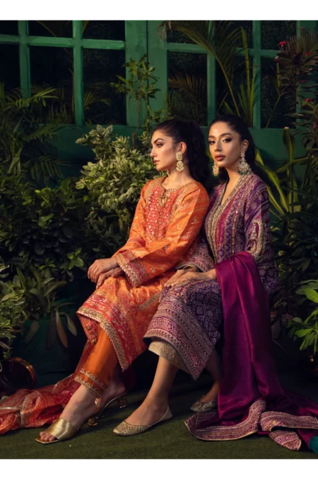 Setareh Purple Chunri Kurta With Pure Silk Ombre Dupatta - Image 3