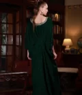 Green Crushed Velvet Kaftan with Silver & Gold Detailing - SHK-1043 - Image 4