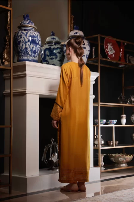 Mustard Long Shirt with Embroidered Detailing with Matching Capri - SHK-1037 - Image 2