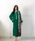 Emerald Green Pleated Long Shirt with Pearl Detailing with Capri Pants & Block Printed Dupatta - SHK-1047 - Image 2
