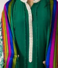 Emerald Green Pleated Long Shirt with Pearl Detailing with Capri Pants & Block Printed Dupatta - SHK-1047 - Image 4