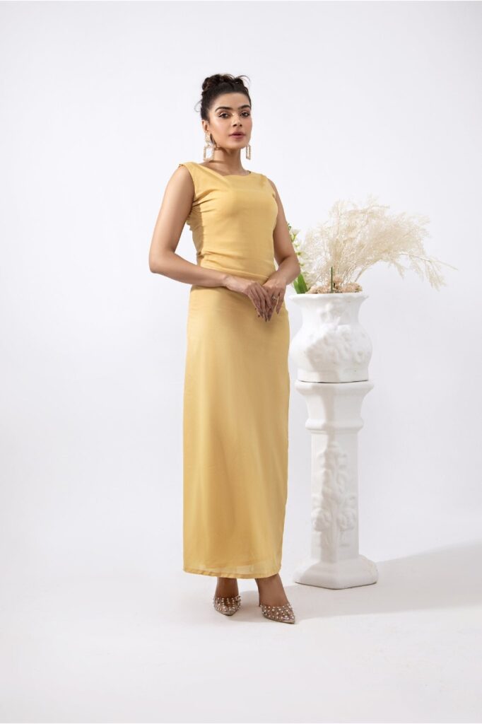 Triple Pleats Long Dress