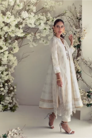 Off-white block printed long shirt with matching dupatta & capri – SHK-976