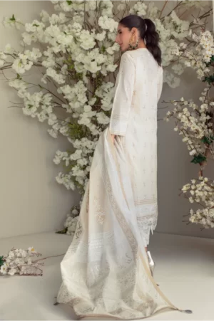 Off-white block printed long shirt with matching dupatta & capri – SHK-976