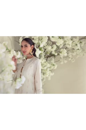 Off-white block printed long shirt with matching dupatta & capri – SHK-976