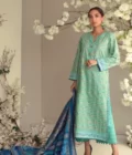 Olive green & blue block printed shirt with matching dupatta & azaar – SHK-977 - Rtd