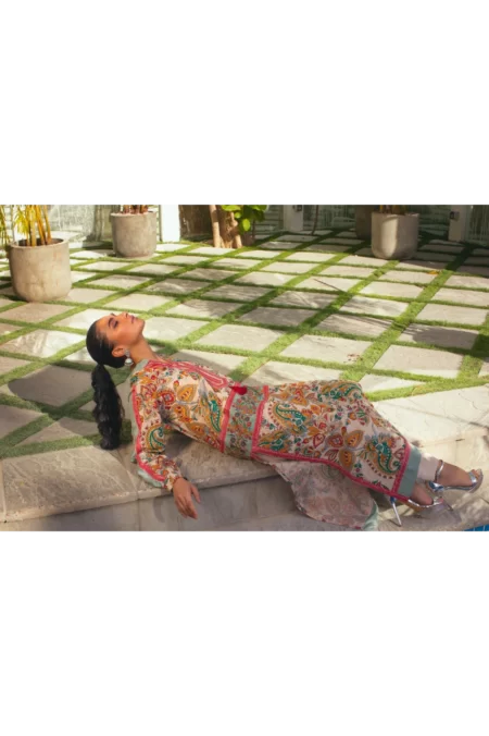 Beige Block Printed Kaftan with Matching Duppatta – SHK-938 - Image 3