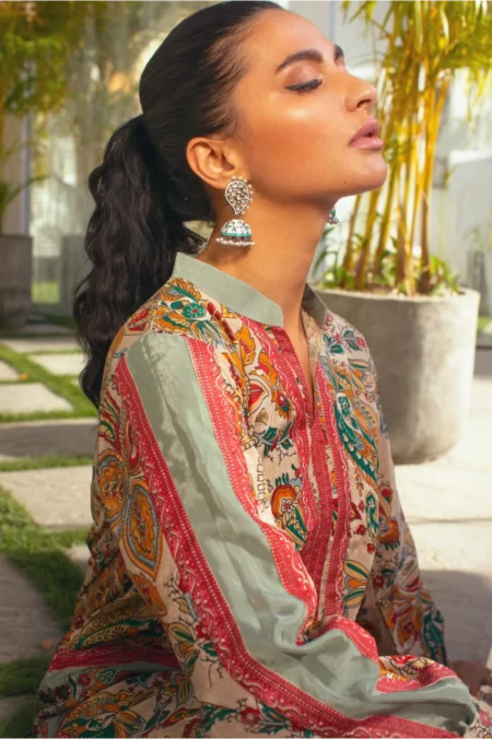 Beige Block Printed Kaftan with Matching Duppatta – SHK-938 - Image 4