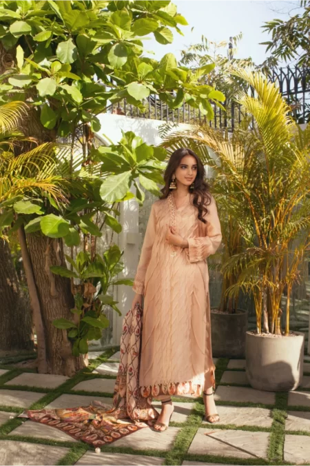Tea Pink Pleated Long Shirt with Mughal Miniature Digital Printed Dupatta – SHK-936