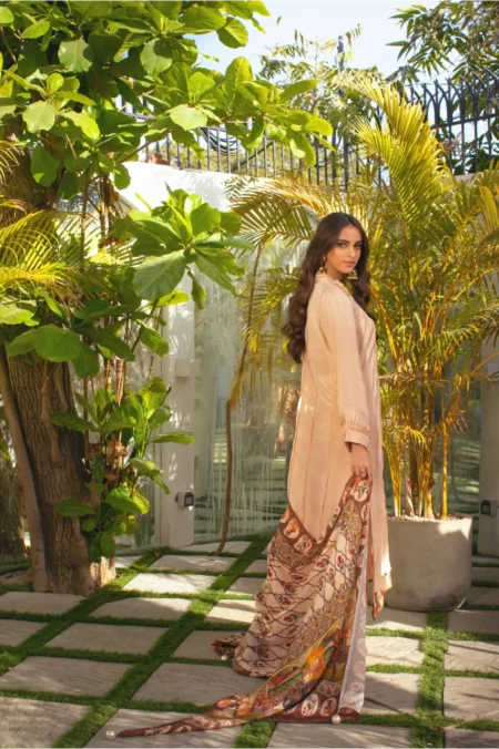 Tea Pink Pleated Long Shirt with Mughal Miniature Digital Printed Dupatta – SHK-936 - Image 2