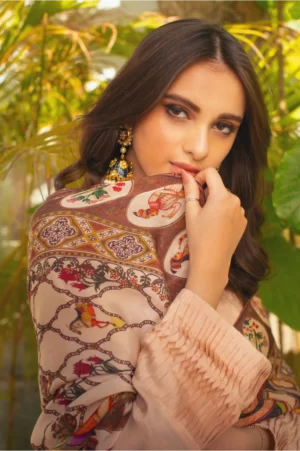 Tea Pink Pleated Long Shirt with Mughal Miniature Digital Printed Dupatta – SHK-936