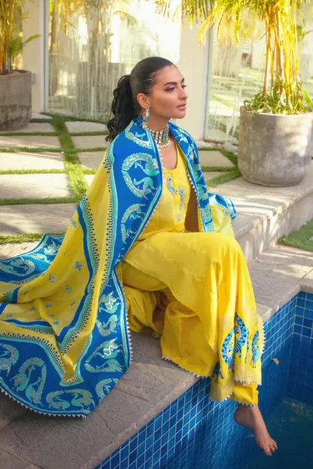 Yellow Block Printed Shirt with Block Printed Dupatta – SHK-937 - Image 5