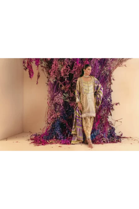Tea pink & purple shirt with gotaa detailing paired with shalwar & blockprinted dupatta – SHK-1028 - Image 2