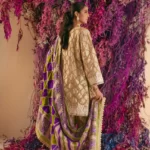 Tea pink & purple shirt with gotaa detailing paired with shalwar & blockprinted dupatta – SHK-1028 - Image 3