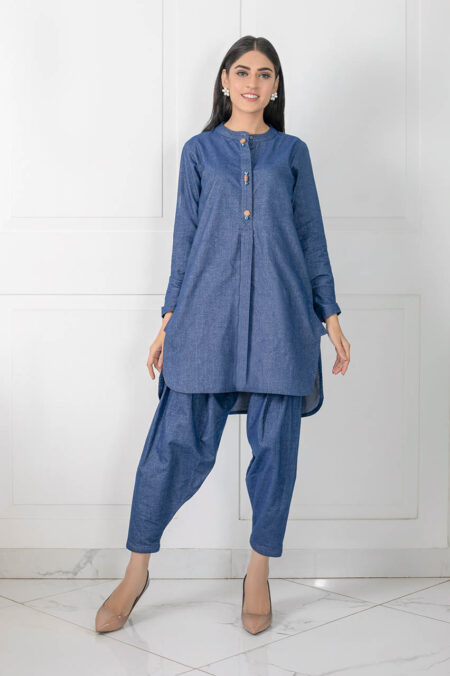 Denium Evil Eye Shirt+Denium Shalwar | SHK-714