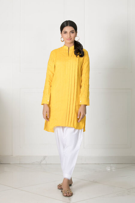Yellow Irish Pearl Dust Pleated Shirt | SHK-735