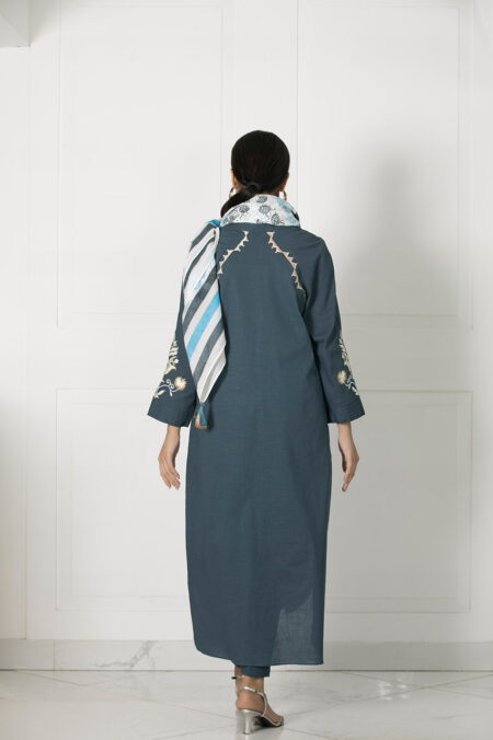 Teal Blue & Beige Embroided Shirt | SHK-737 - Image 2