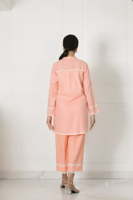 Peach Cotton Bird Block Detailing Shirt | SHK-732 - Image 2