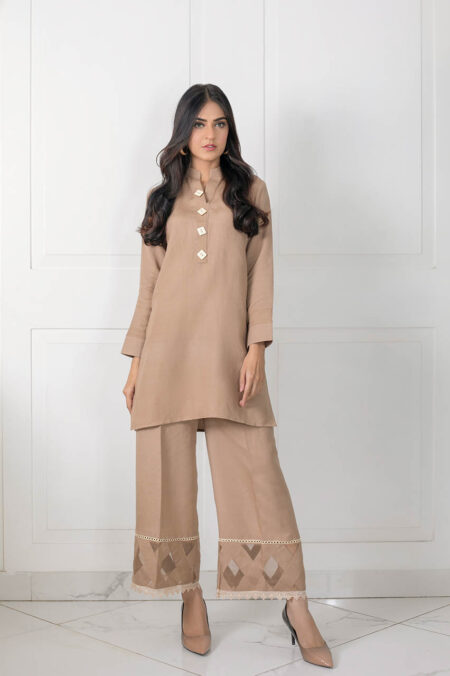 Beige Irish Wood Button+Beige Organza Ijaar | SHK-712 - Image 4