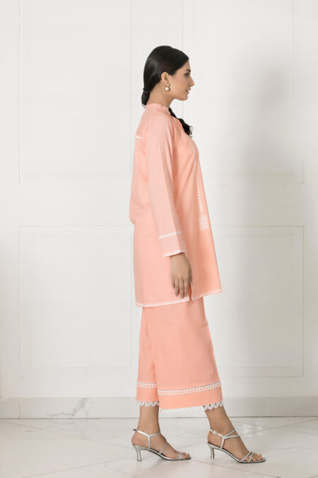 Peach Cotton Bird Block Detailing Shirt | SHK-732 - Image 3