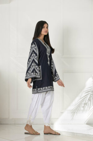 Navy Blue White Block Print Firdouse | SHK-731