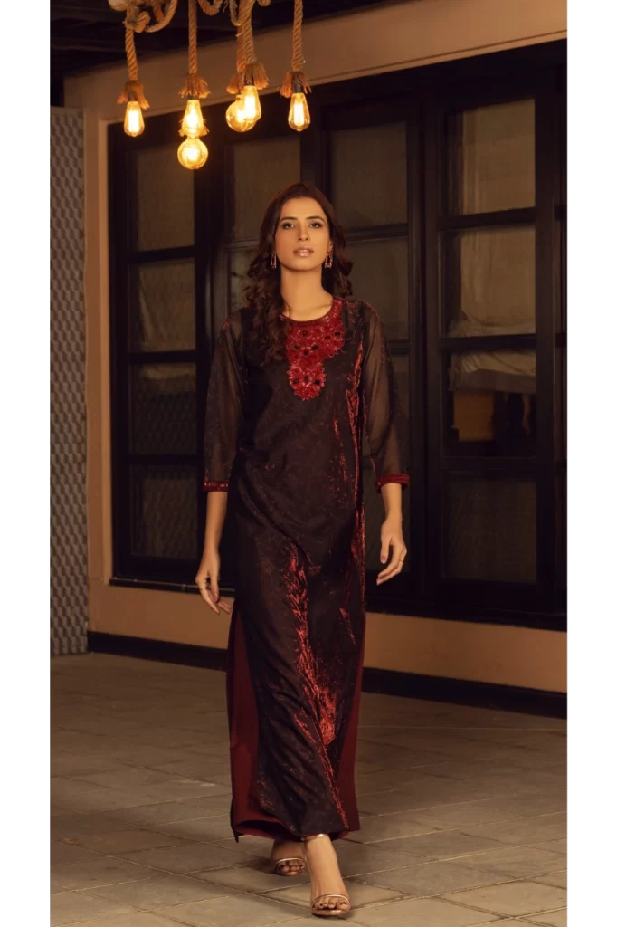 Red Camouflaging Embroidered Dress - Image 3