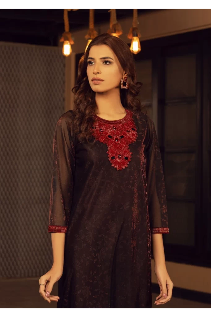 Red Camouflaging Embroidered Dress - Image 2