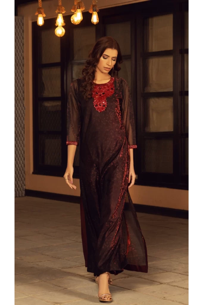 Red Camouflaging Embroidered Dress