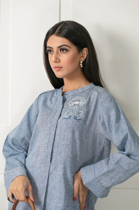 Light Grey Peackok Embroided Shirt | SHK-678 - Image 3