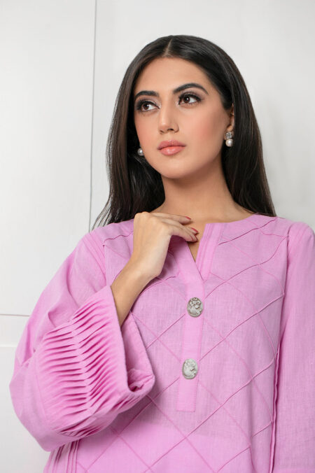 Lilac Irish Pleated Vectoria Button Shirt | SHK-675 - Image 3