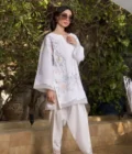 Pakistani Dresses Online Shop-White Firdous Tunic With Cutwork Detailing Paired With Embroidered Shalwar - SHK-1060