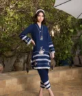 Pakistani Traditional Clothing Online-Navy Blue Shirt With Embroidery And Lace Detailing Paired With Matching Shalwar - SHK-1062