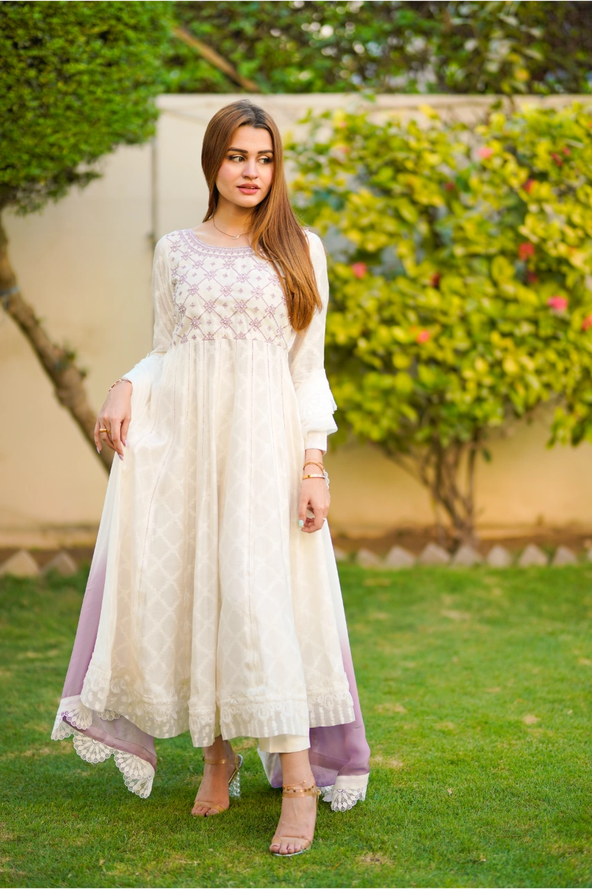 Designer Dress White Anarkali Frock