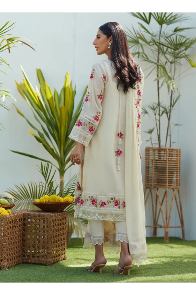 Lggy Ivory Rose Cross Stitch Shirt and Dupatta - Image 2