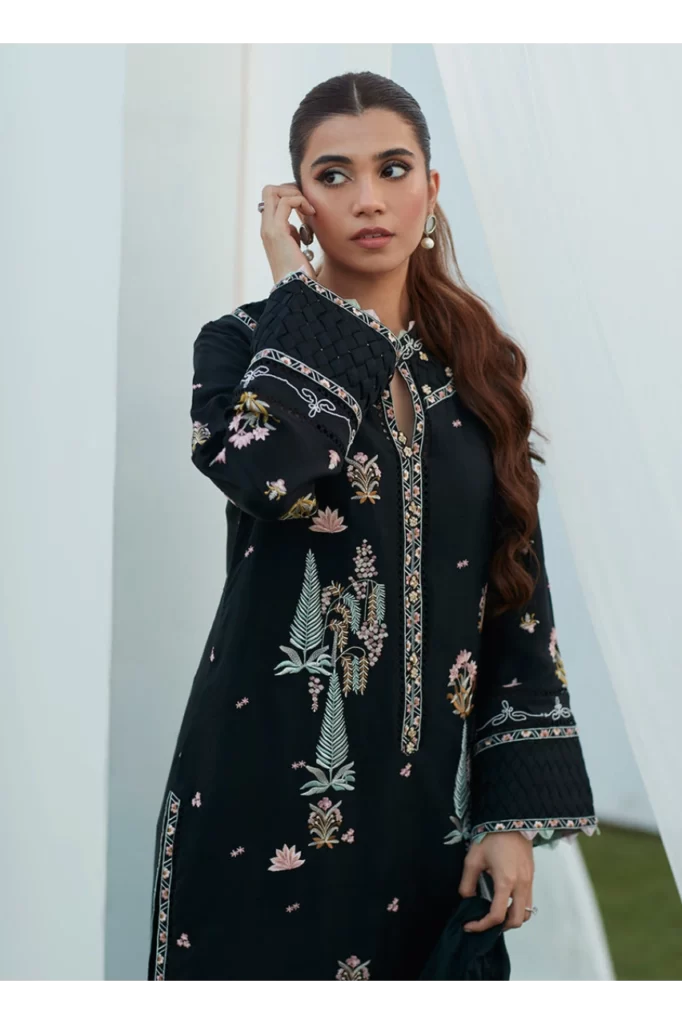 Petra Black Embroidered Shirt and Dupatta - Image 3