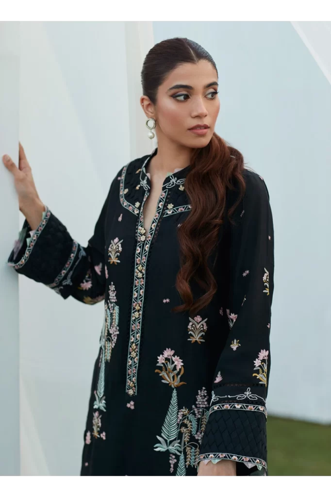 Petra Black Embroidered Shirt and Dupatta - Image 2