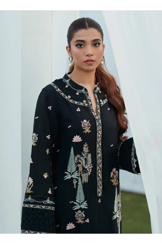 Petra Black Embroidered Shirt and Dupatta
