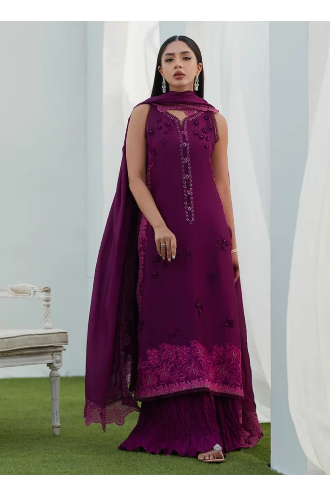 Amiah Aubergine Silk Embroidered Shirt and Dupatta
