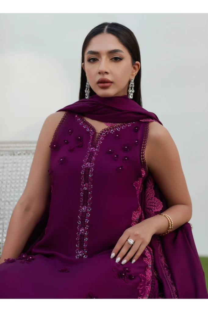 Amiah Aubergine Silk Embroidered Shirt and Dupatta - Image 2