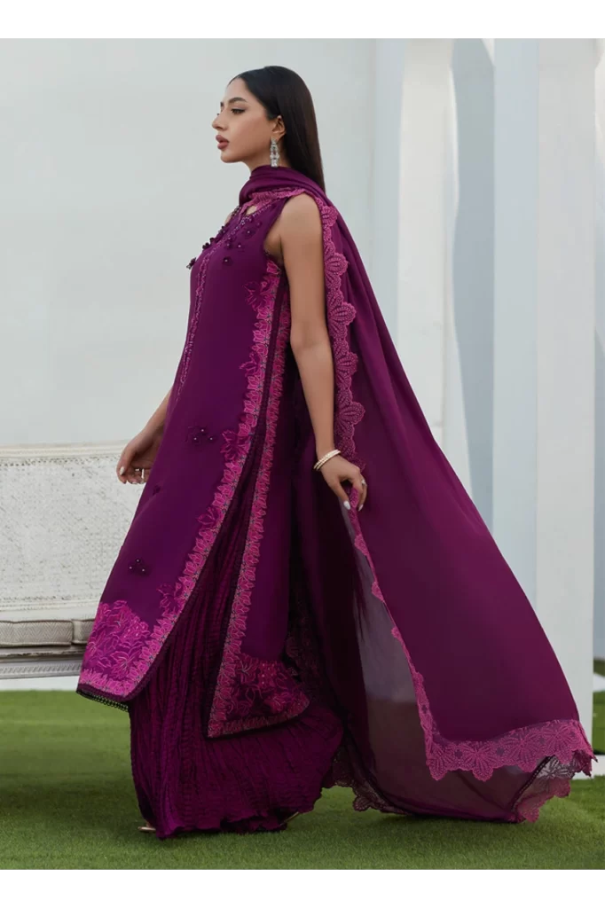 Amiah Aubergine Silk Embroidered Shirt and Dupatta - Image 4