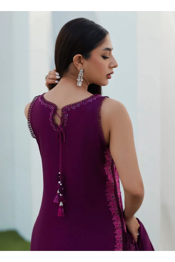 Amiah Aubergine Silk Embroidered Shirt and Dupatta - Image 3