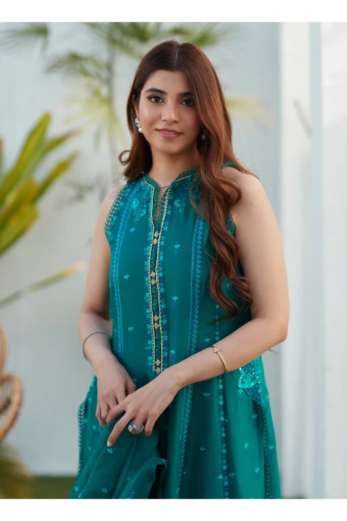 Shel Emerald Paneled Shirt and Dupatta - Image 2