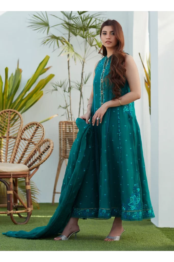 Shel Emerald Paneled Shirt and Dupatta