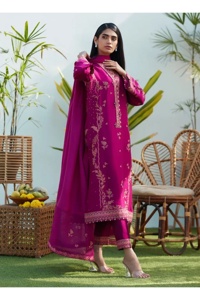 Prim Magenta Silk Embroidered Shirt and Dupatta - Image 8
