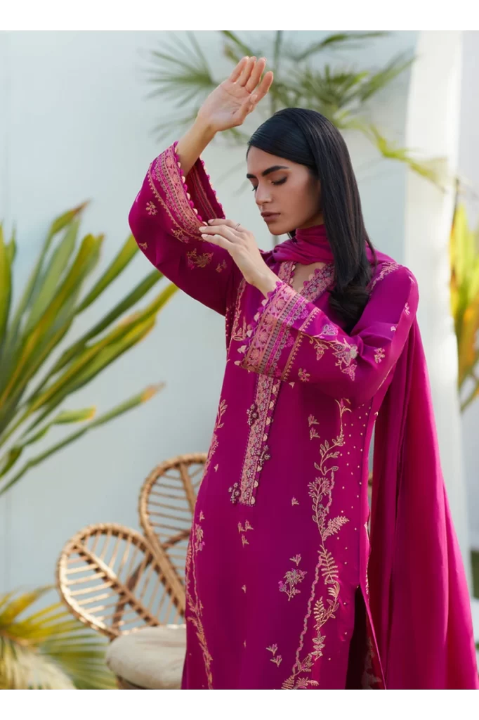 Prim Magenta Silk Embroidered Shirt and Dupatta - Image 5