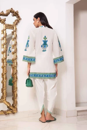 White Cotton Block Printed Shirt With White Shalwar – Shk-1125