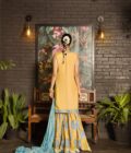 Mustard raw silk shirt with silver hand work paired with block printed gharara & dupatta - SHK-1134 ( Rtd ) - Image 4