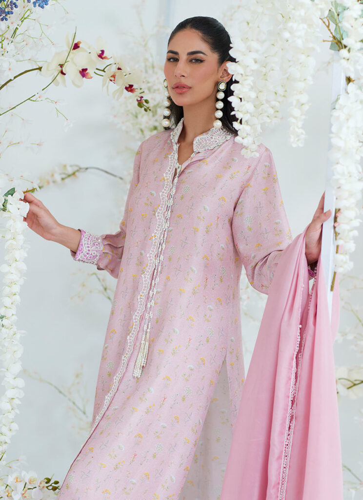 Arya Chai Pink Floral Shirt With Silk Dupatta - Image 2