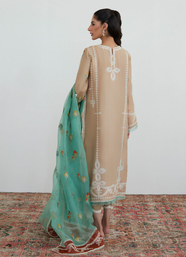Latte Embroidered Shirt With Organza Dupatta - Image 3