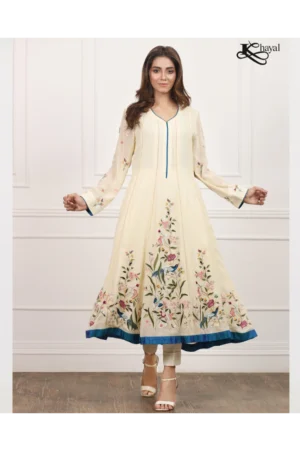 Off-White Peshwas with Floral work and Magenta Dupatta